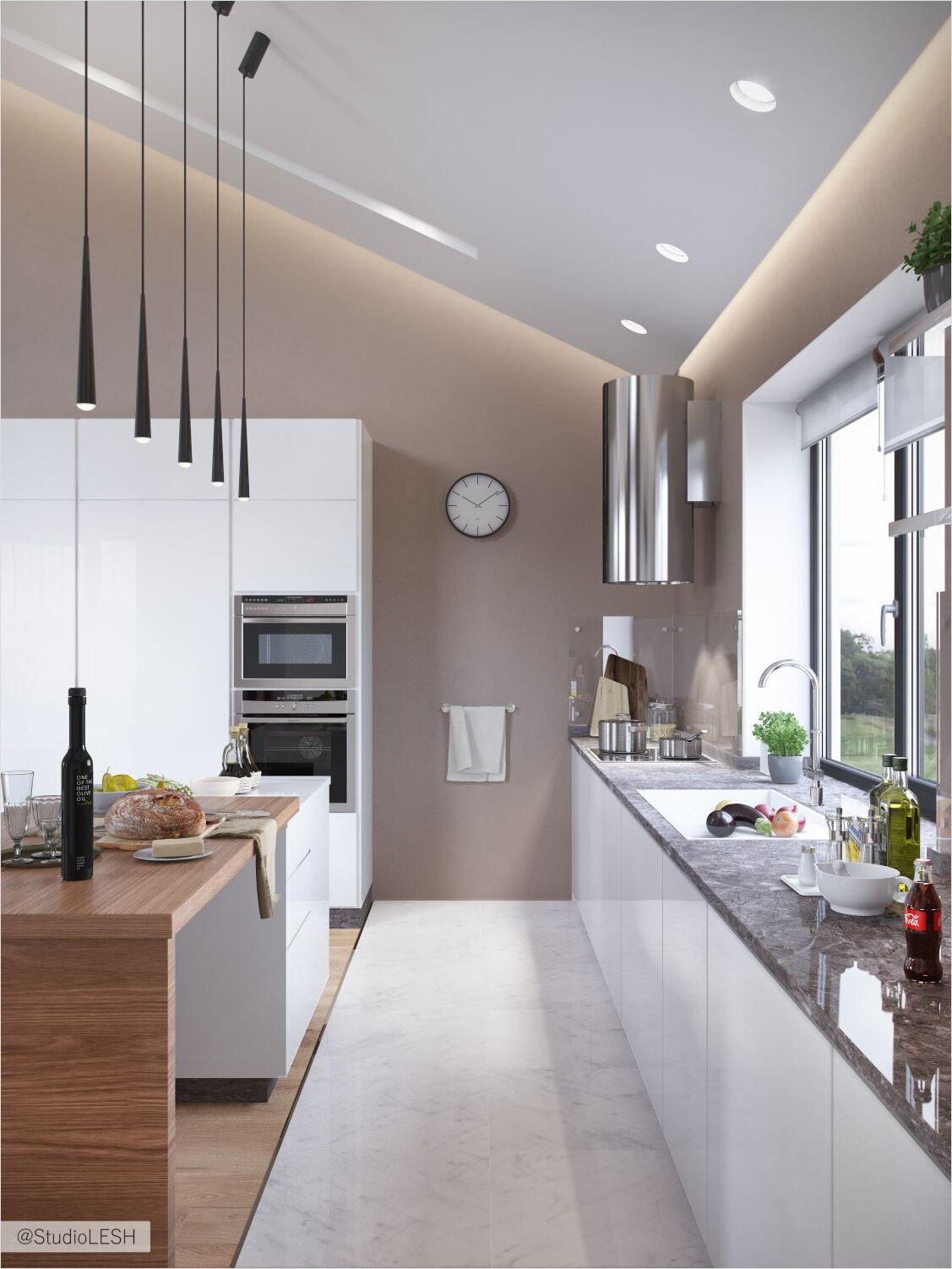 Столешница из керамогранита у окна 