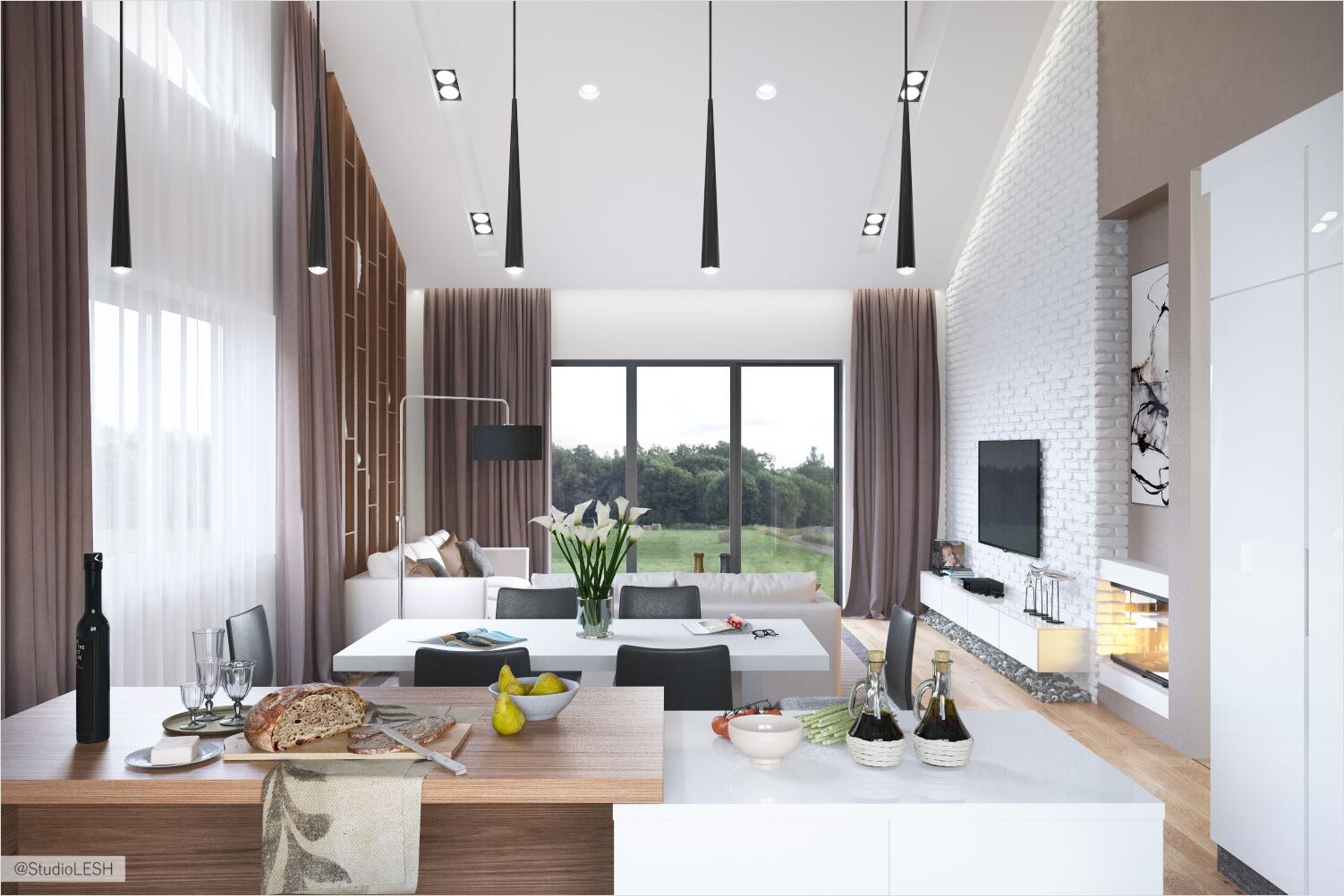 Кухонный остров в загородном доме