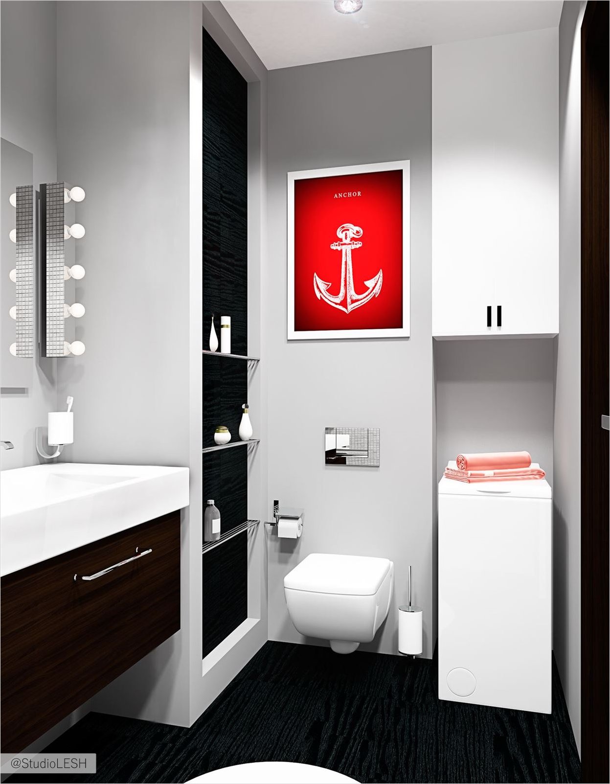 Дизайн интерьера санузла в темных цветах 