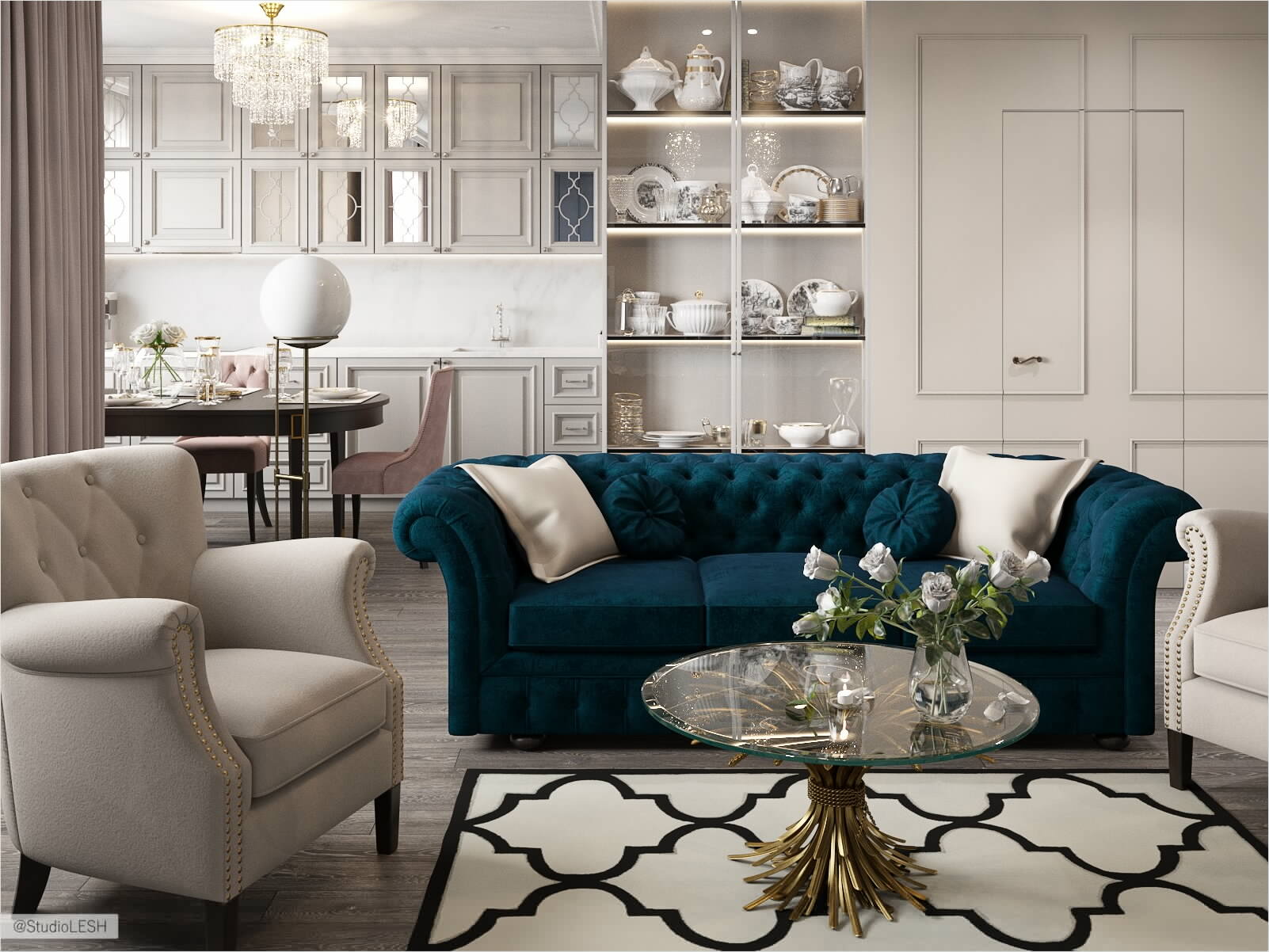 Синий диван в классическом интерьере