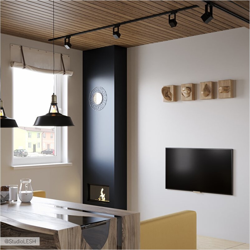 Трековое освещение, дизайн гостиной