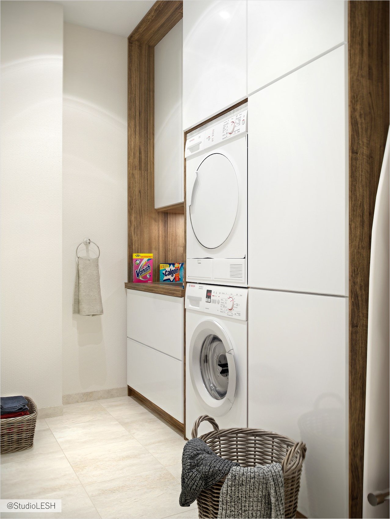 Прачечная, шкафы, стиральная машинка 