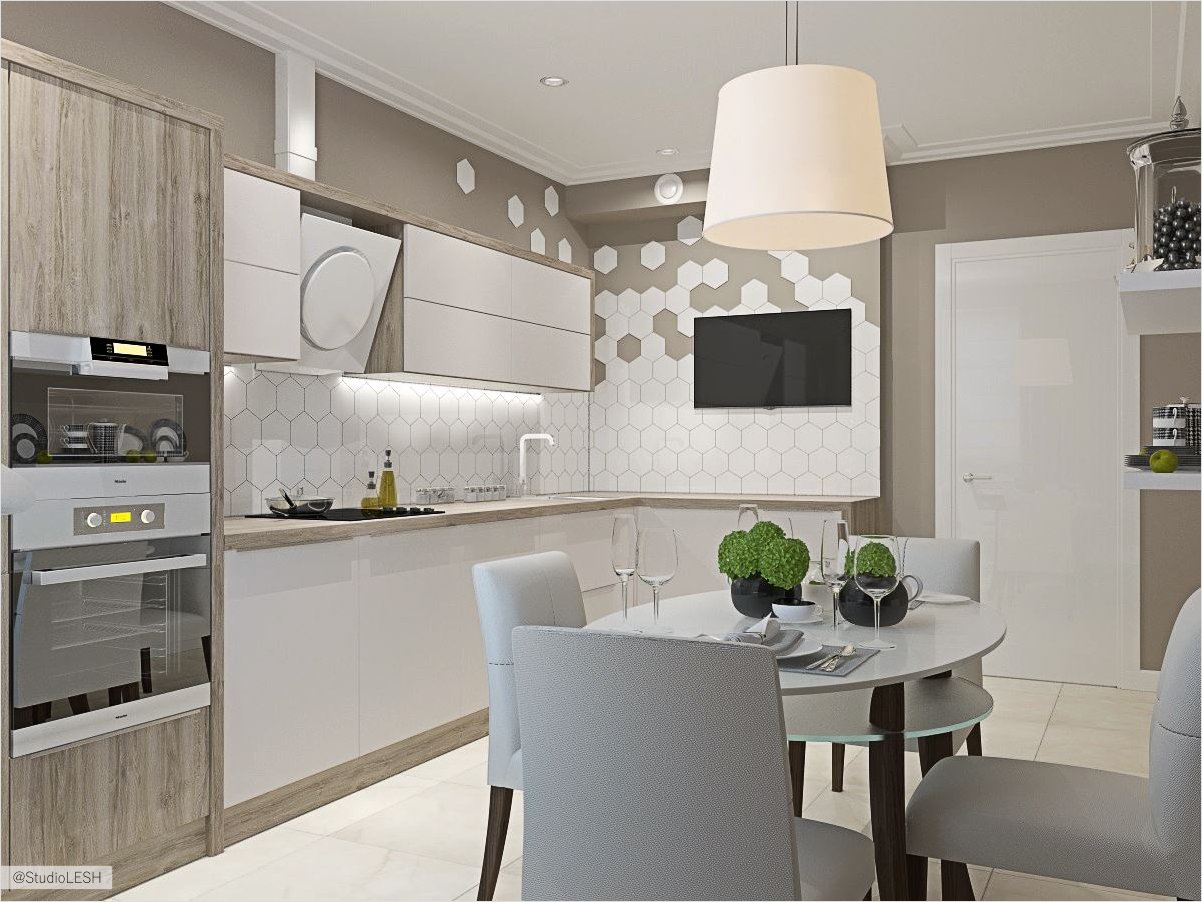 Светлая кухня в современной квартире 