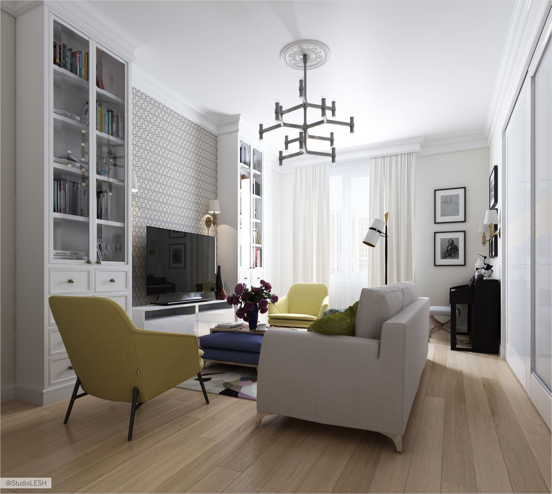 Раздвижные двери в гостиной 