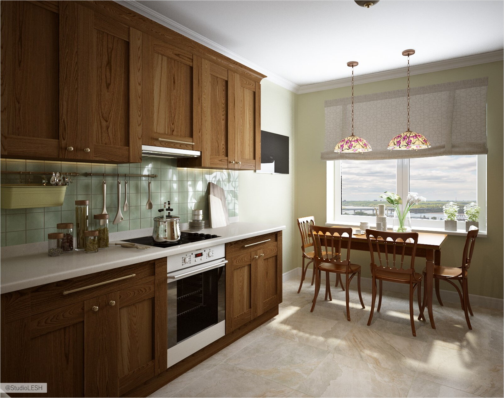 Зеленая кухня из дерева