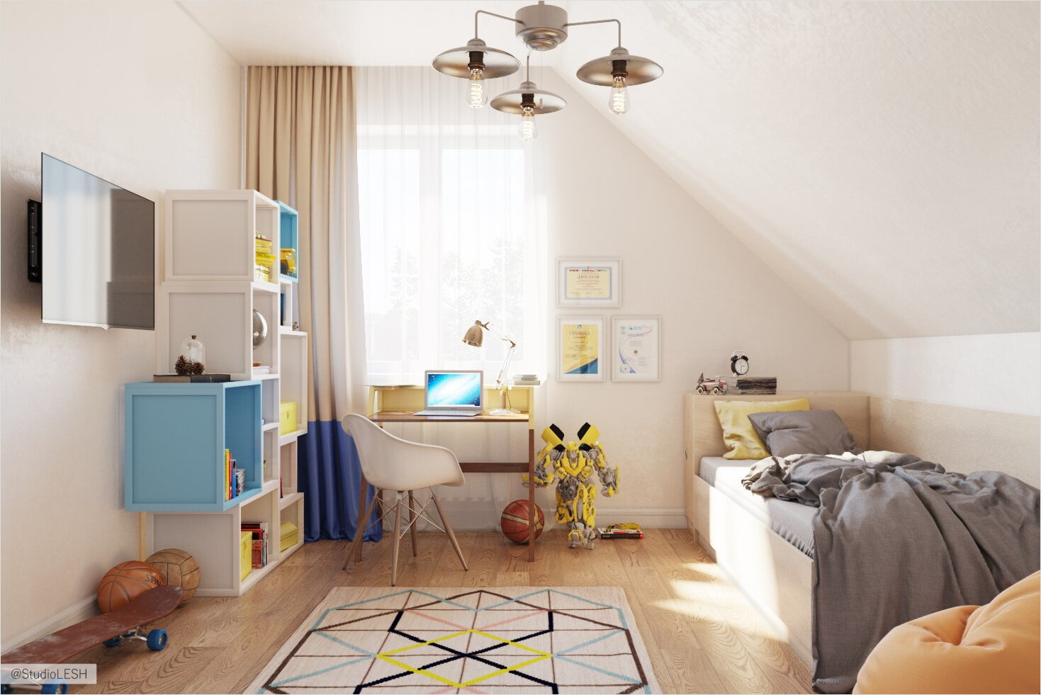 Интерьер детской для мальчика в загородном доме 