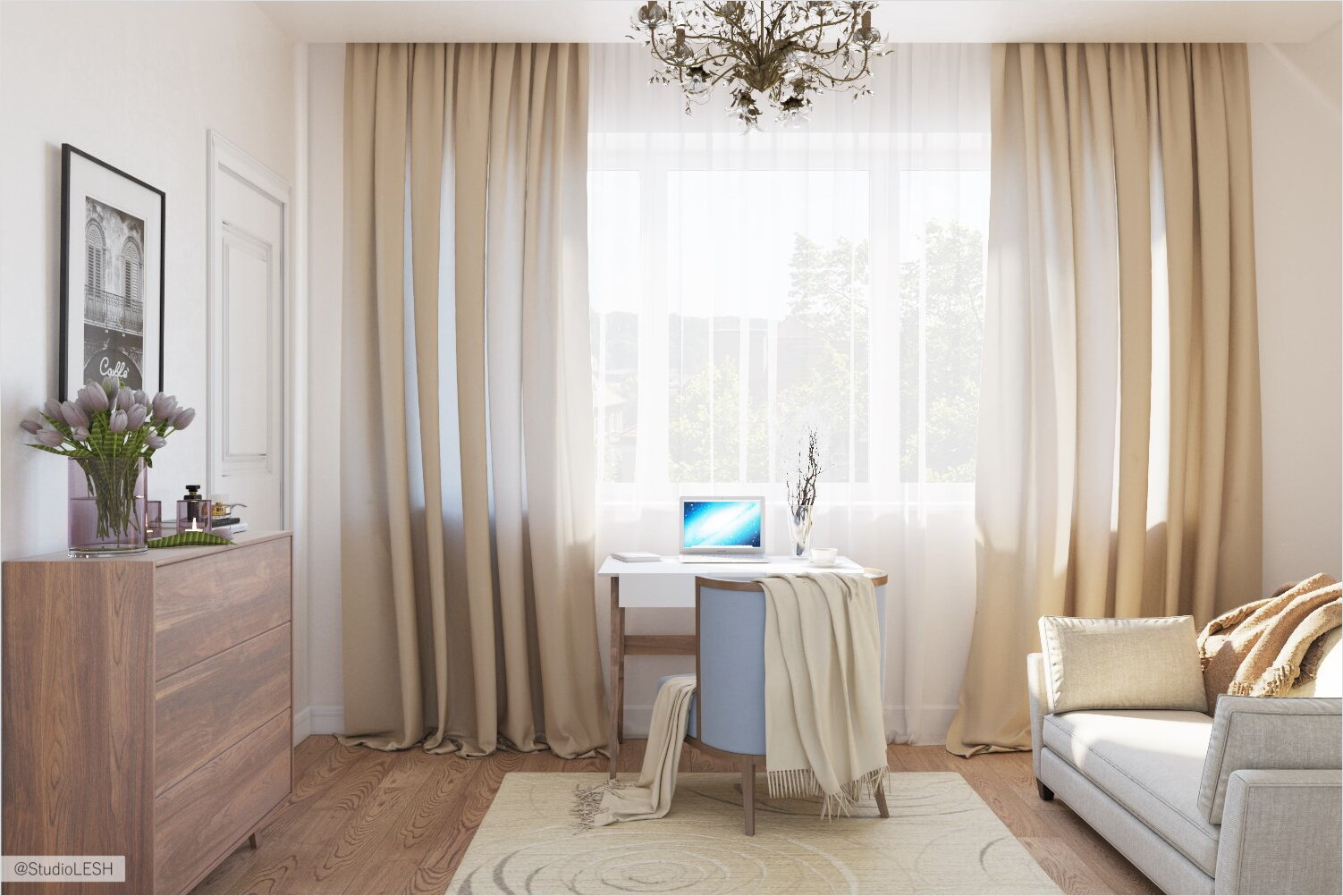 Дизайн проект спальни на втором этаже дома 