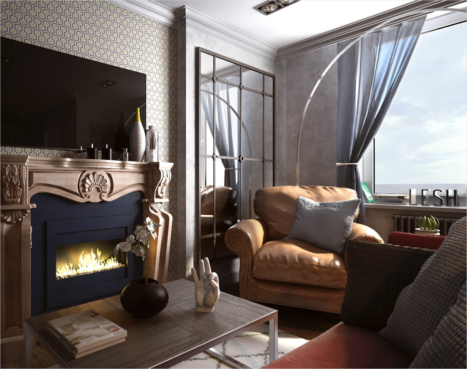 Каминный портал в гостиной