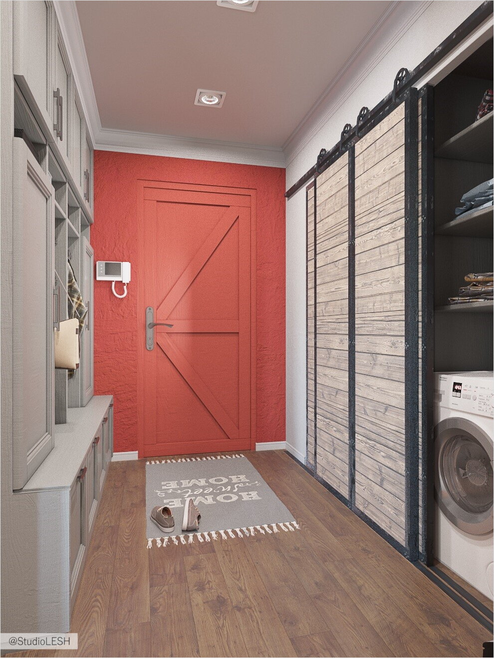 Прихожая красная дверь