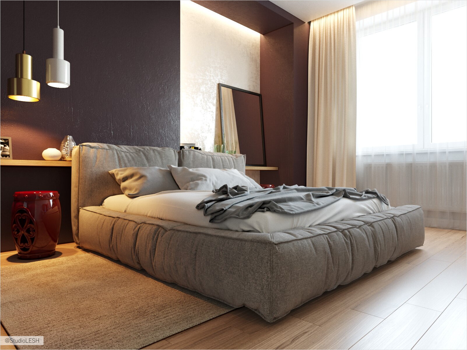 Яркая спальня с прикроватным светом