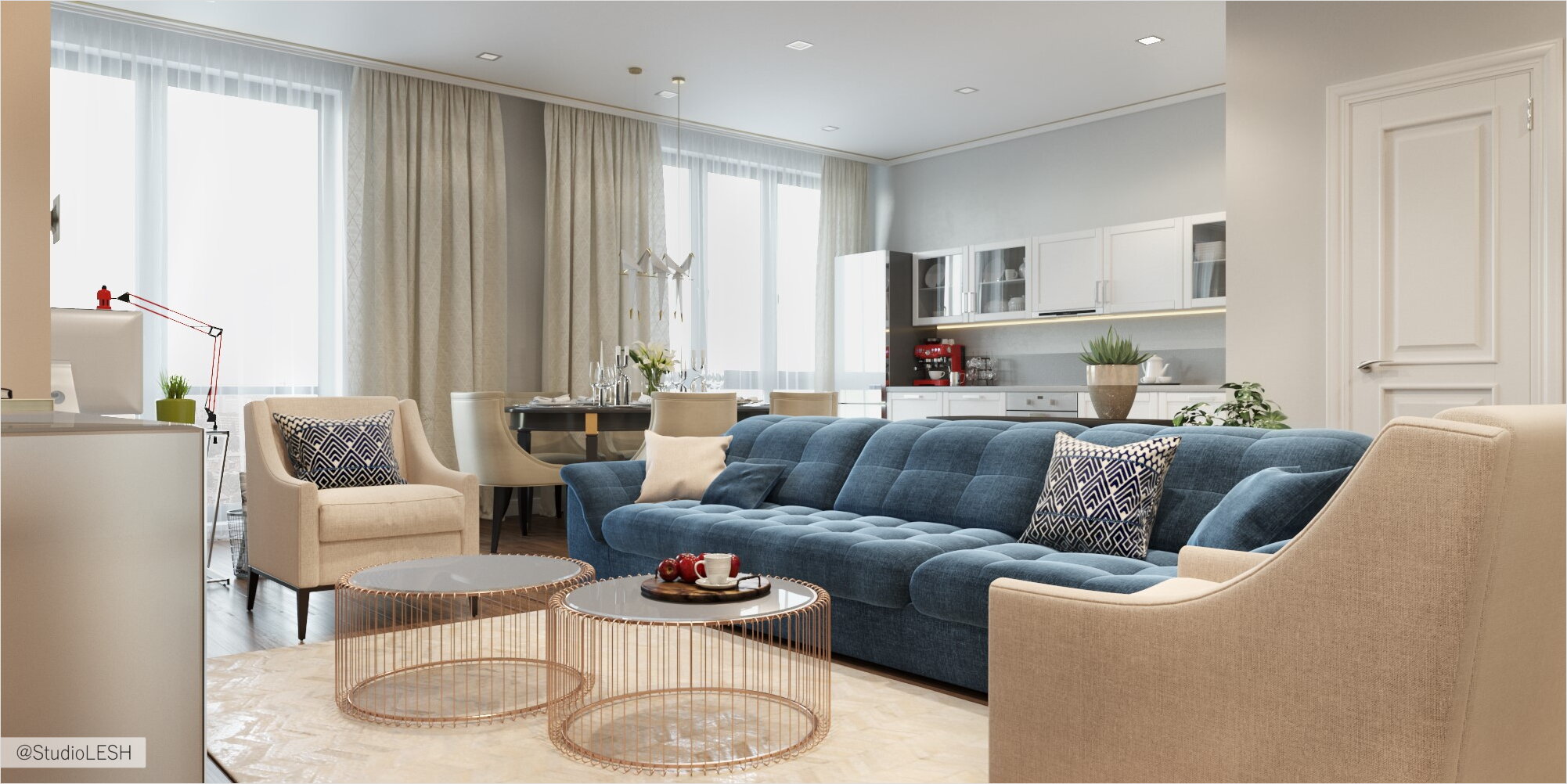 Кухня-гостиная в стиле Американская классика