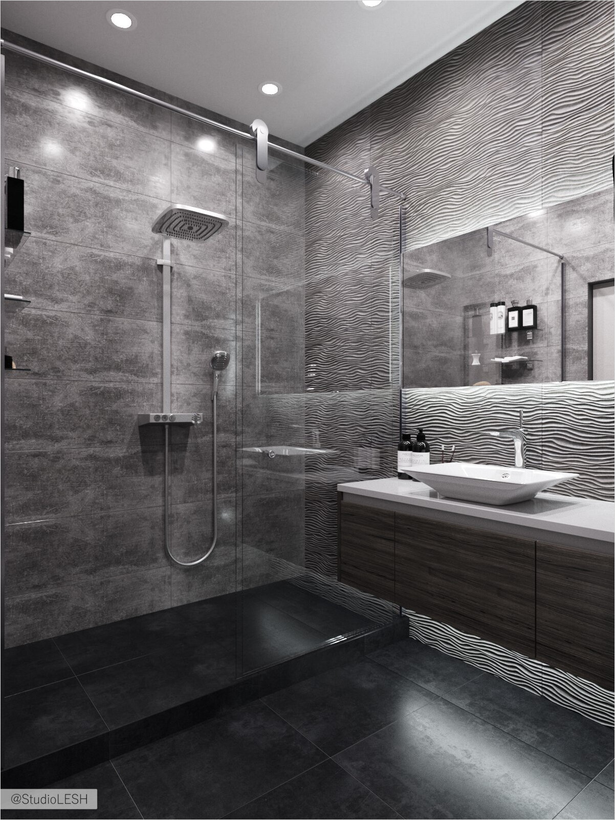 Серая ванная комната с керамогранитом