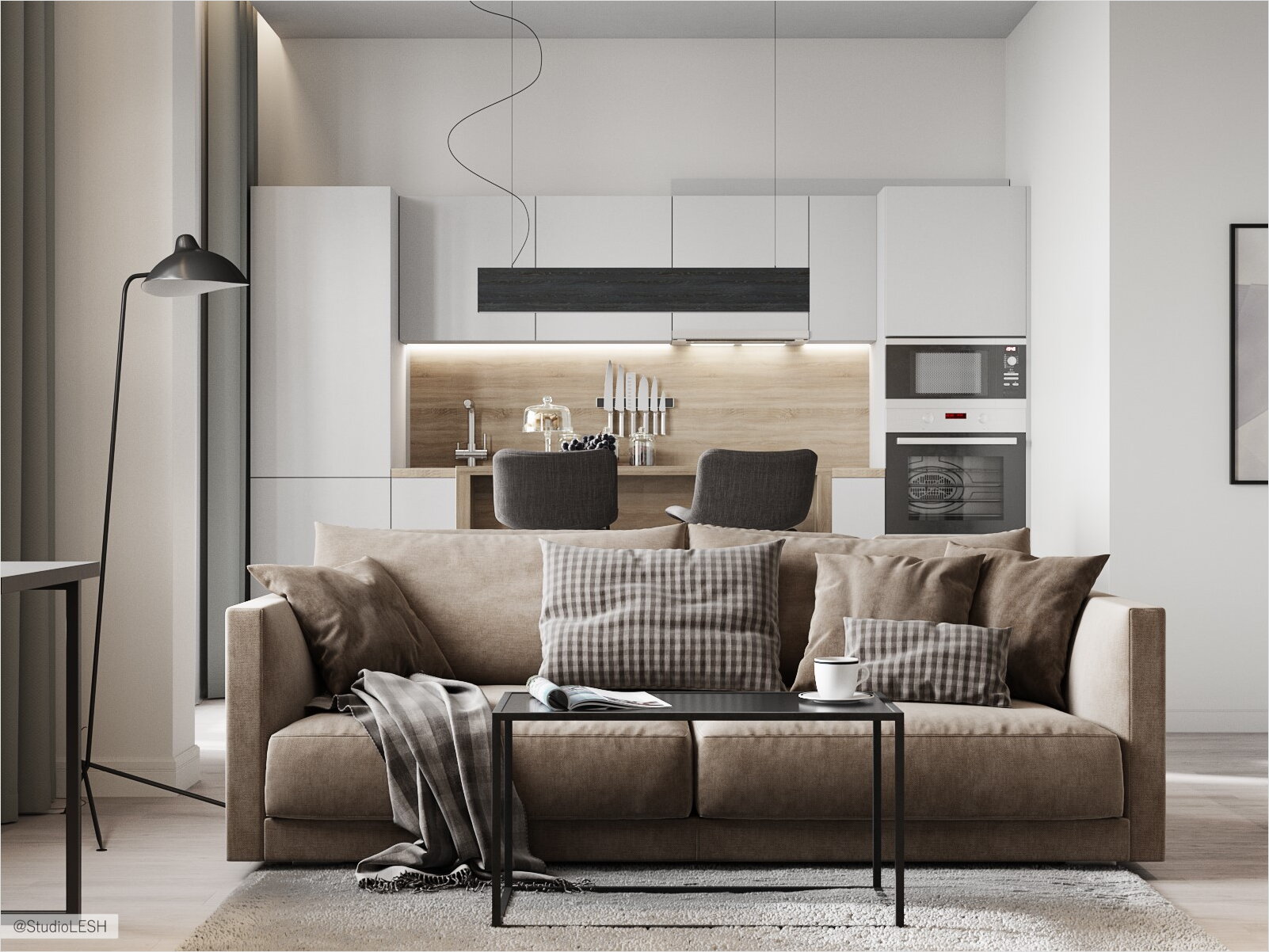 Кухня-гостиная в светлых тонах