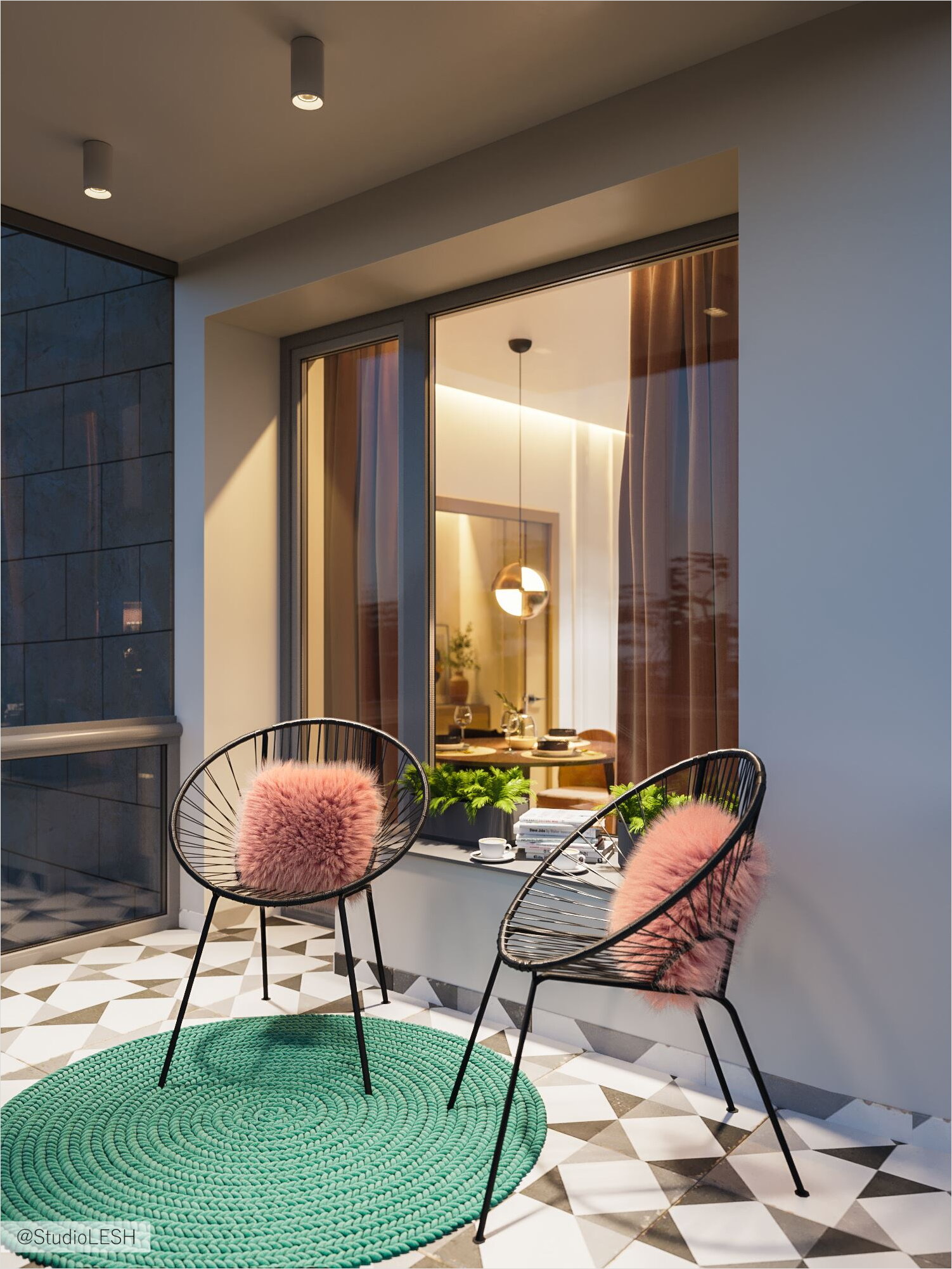 Balcony with two chairs for relaxation