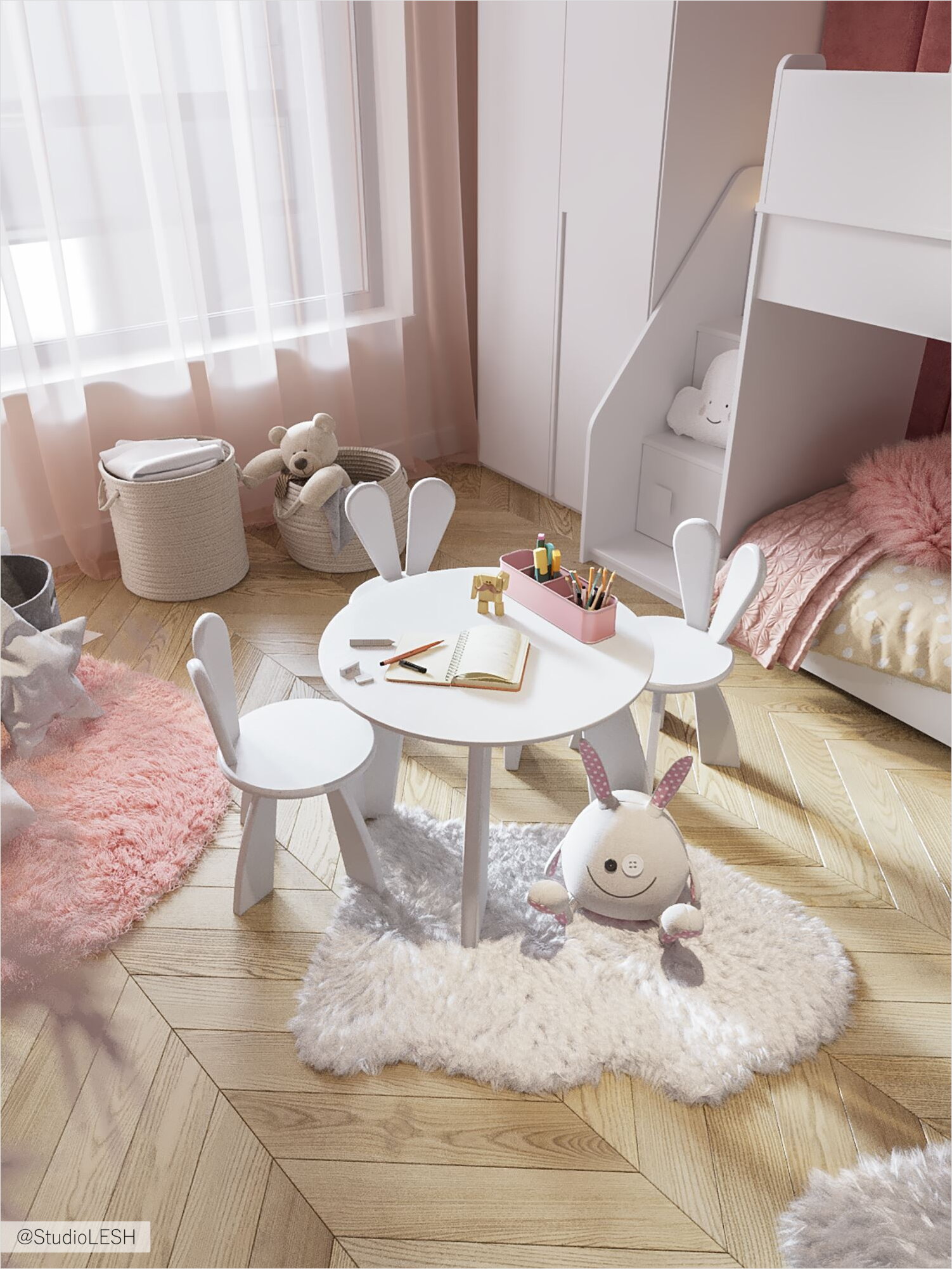 Children's room for girls in a modern design.