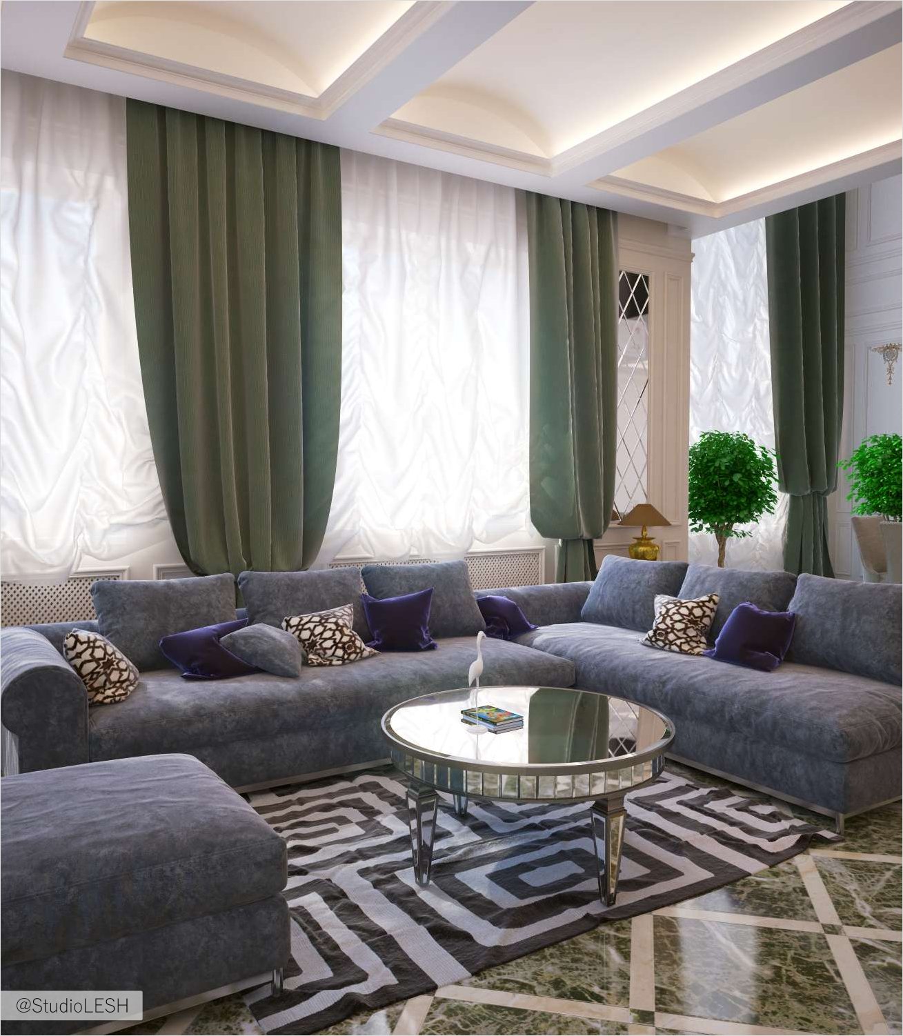 Проект гостиной комнаты в загородной резиденции 