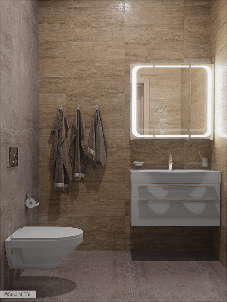 Санузел с плиткой под дерево