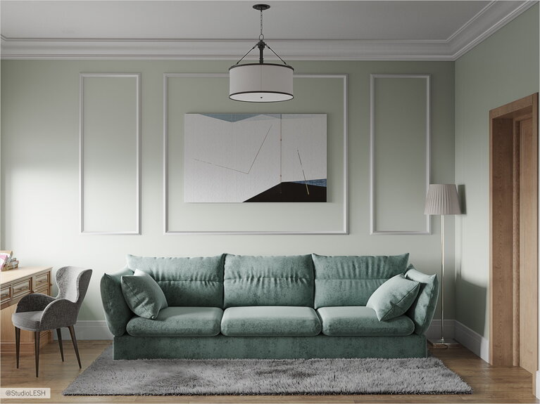 Зеленый диван в интерьере