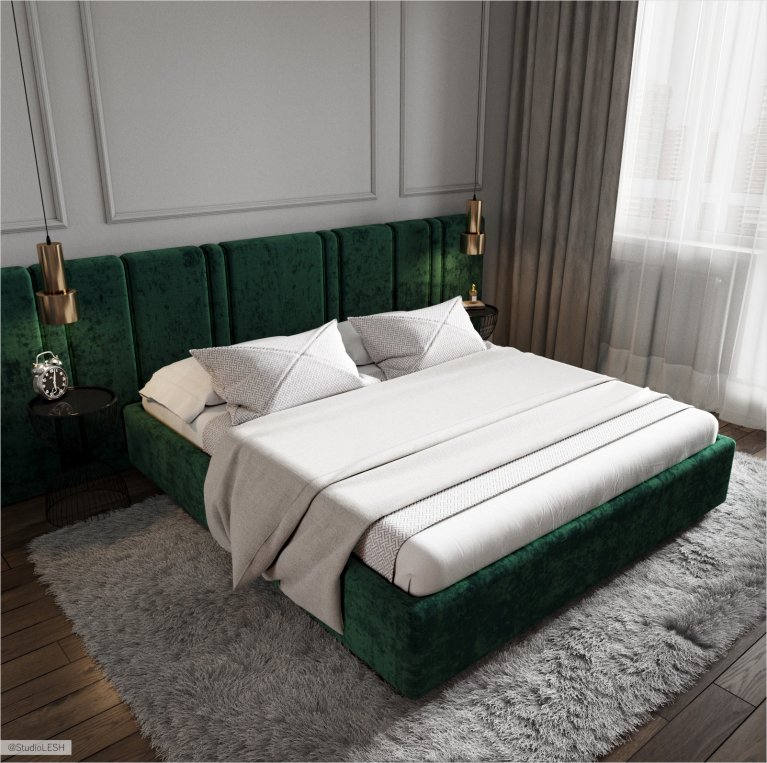  Изумрудная кровать с большим изголовьем