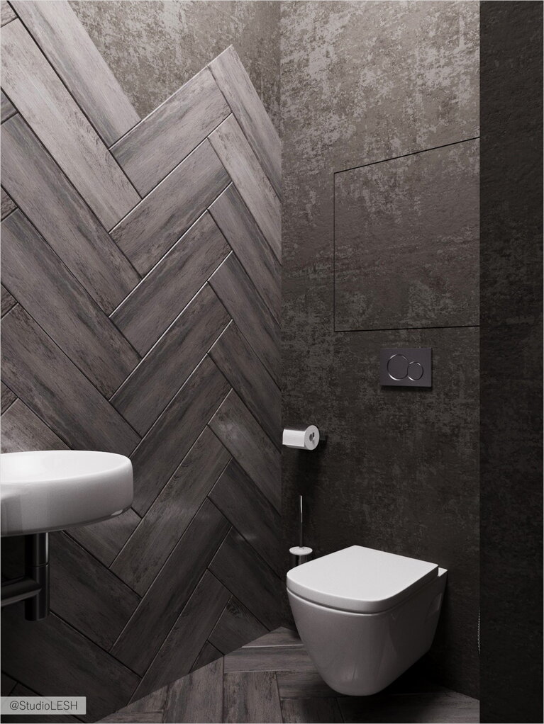 Санузел с темной плиткой