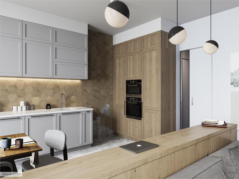 Дизайн проект кухни-гостиной со встроенной техникой