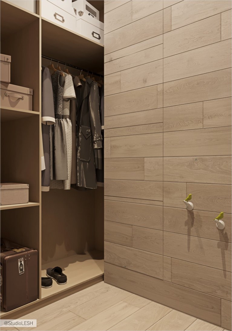 Гардеробная комната с открытым шкафом 