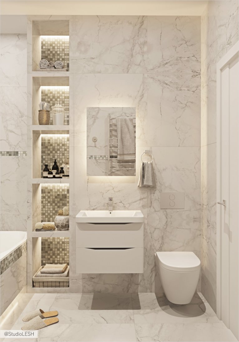 Подвесной унитаз и раковина в ванной 