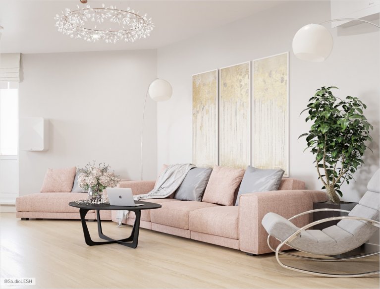 Гостиная в светлых тонах 