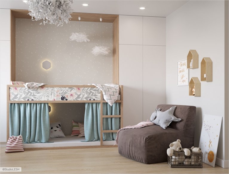 Двухъярусная кровать в комнате ребенка 