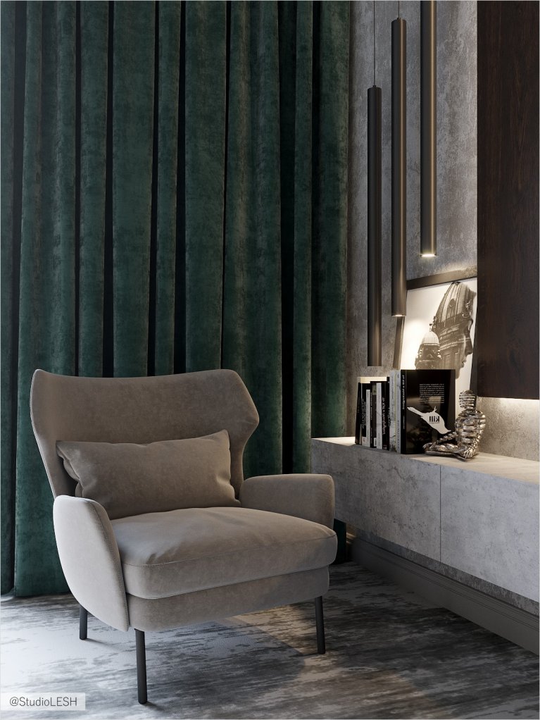 Бархатные шторы в спальне 