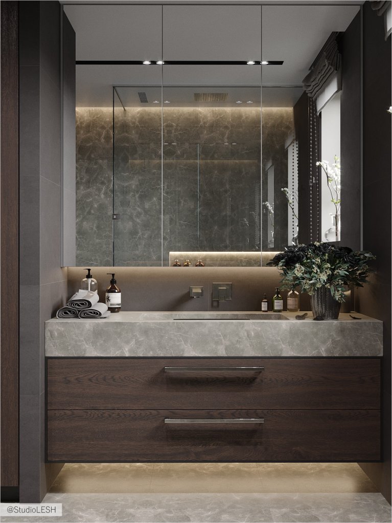 Деревянная тумба в ванной 