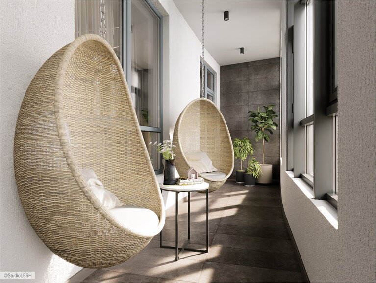 Подвесные кресла на балконе