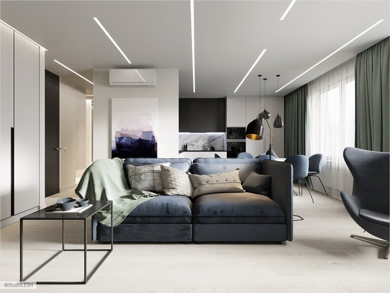 Синий диван в гостиной