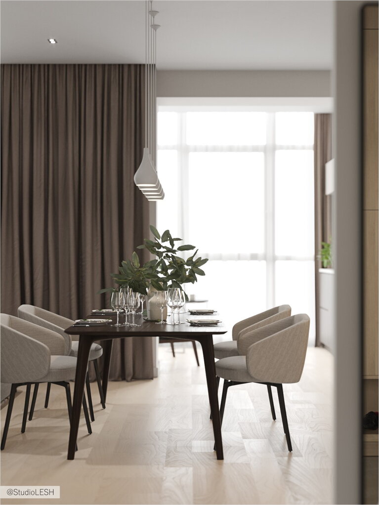 Dining group separated in the kitchen zone