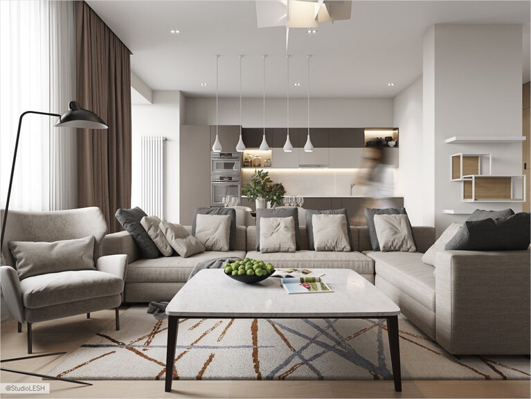 The living room with different light scenario