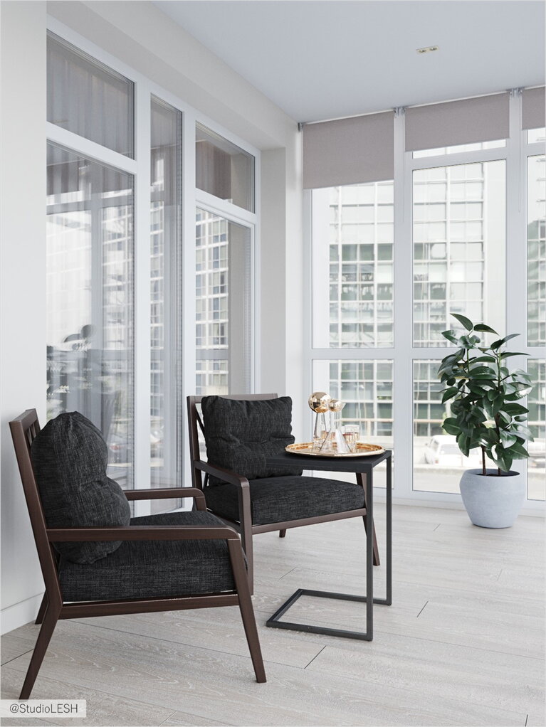 Relax zone in glass balcony