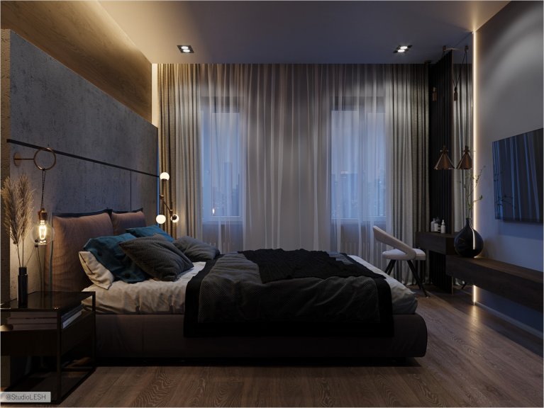 Loft style in a big bedroom