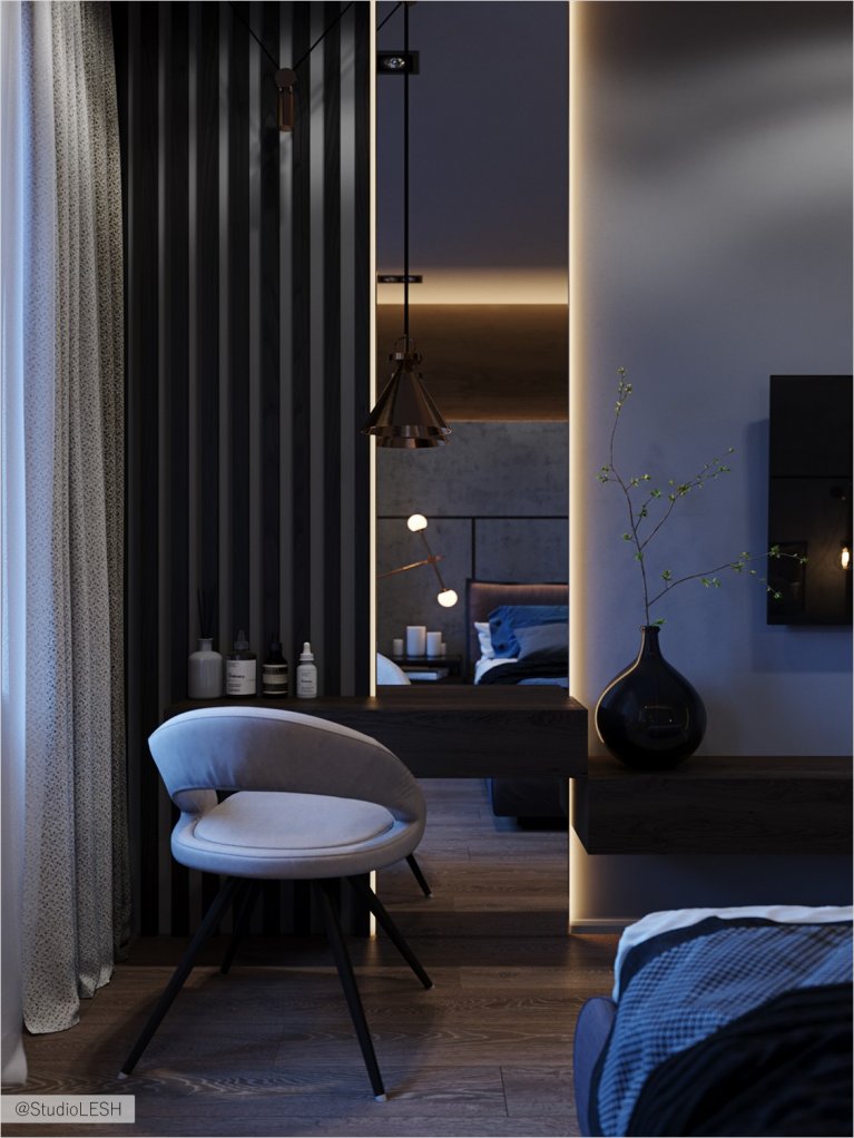 Dressing table and a mirror from floor to ceilings