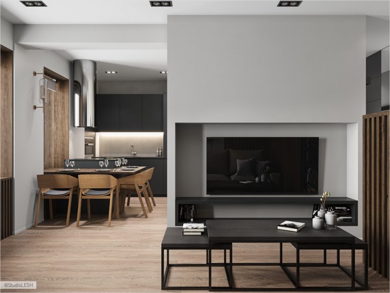 The organization of living room-kitchen 