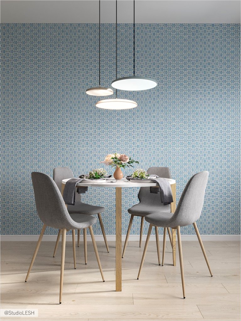 Акцентная стена в кухне с дизайнерскими светильниками