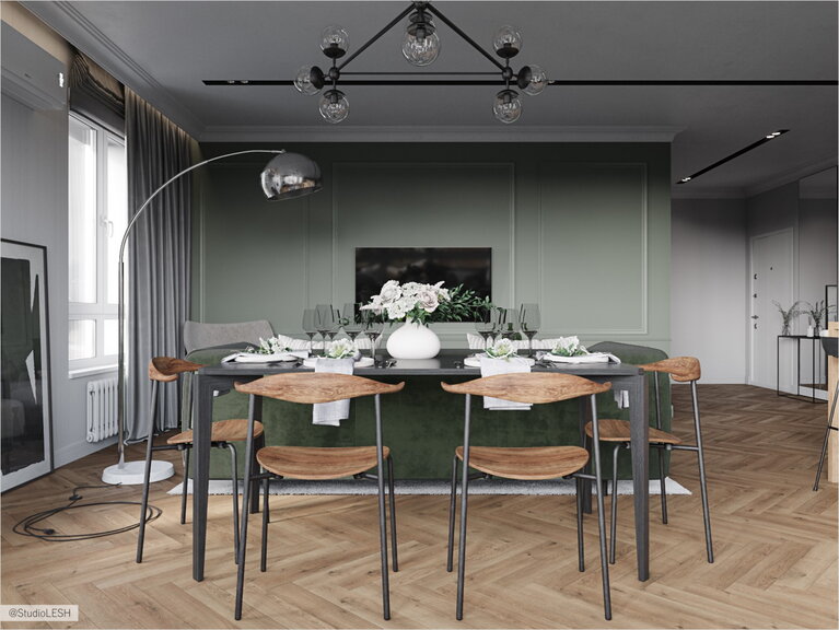 Природный дизайн столовой с натуральными материалами