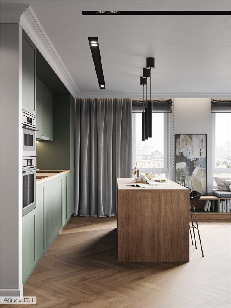 Кухонный остров на кухне в сскандинавском стиле