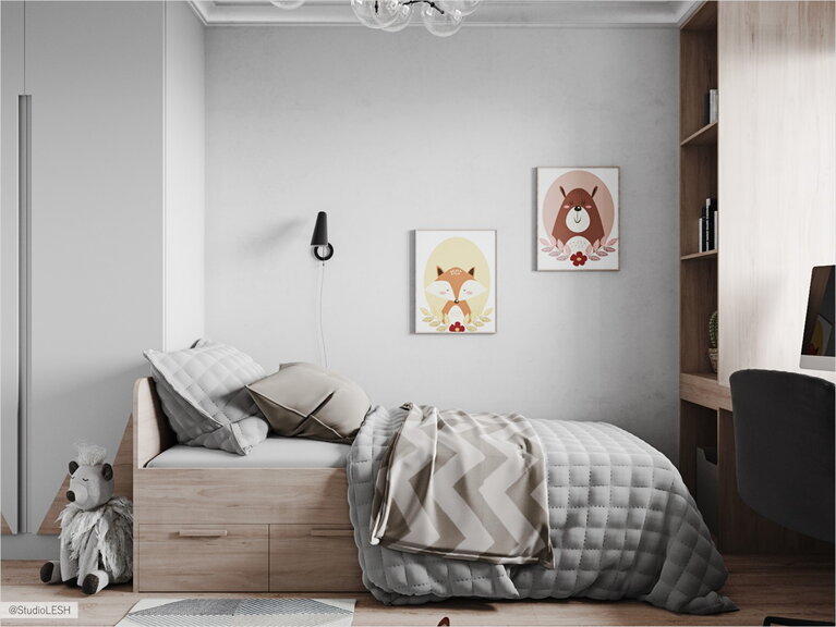 Кровать с дополнительным местом для хранения в детской комнате