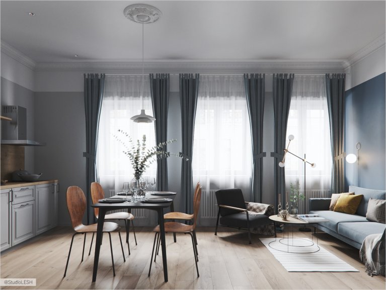 Кухня-гостиная в квартире старого фонда Санкт-Петербурга