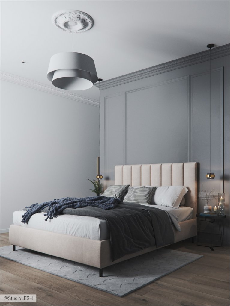 Уютная двухспальная кровать в светлой спальне