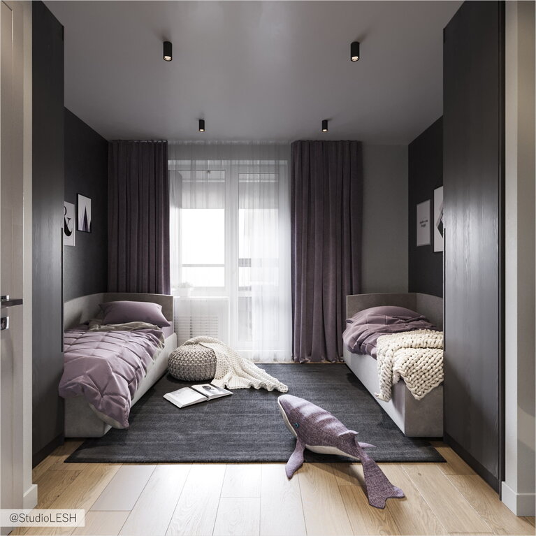 Спальные места в детской комнате с акулой