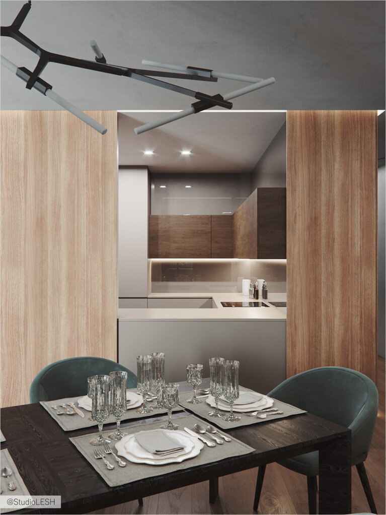 Раздвижная часть куба-кухни для удобства в столовой зоне