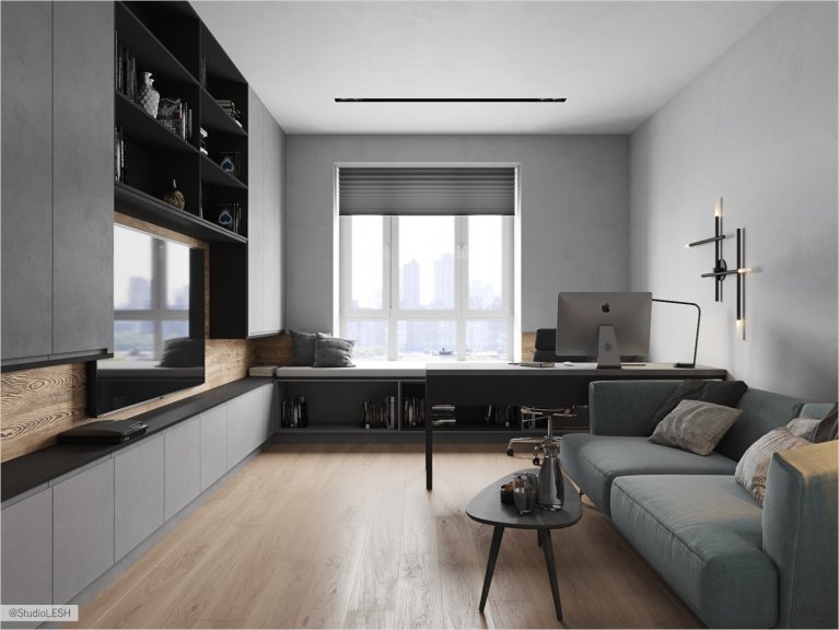 Дополнительная зона отдыха в кабинете под окном