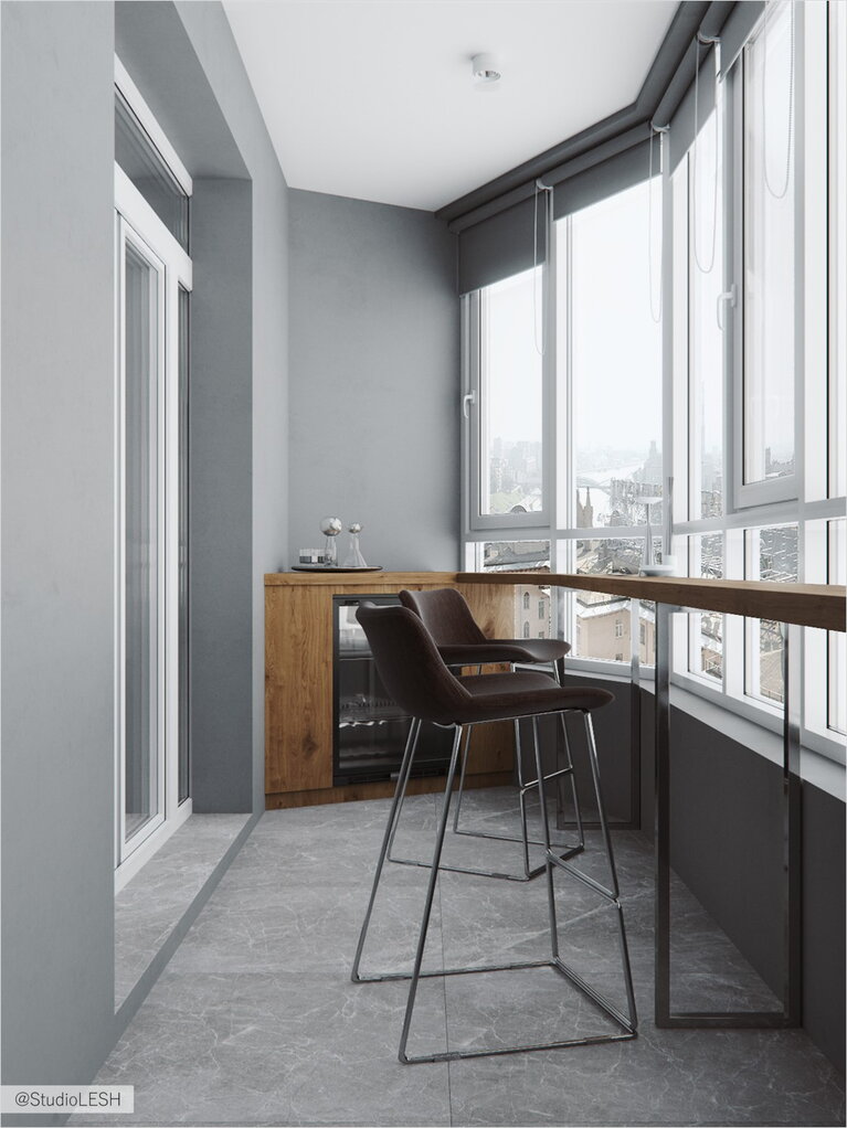Лоджия с барной стойкой и холодильником для вина