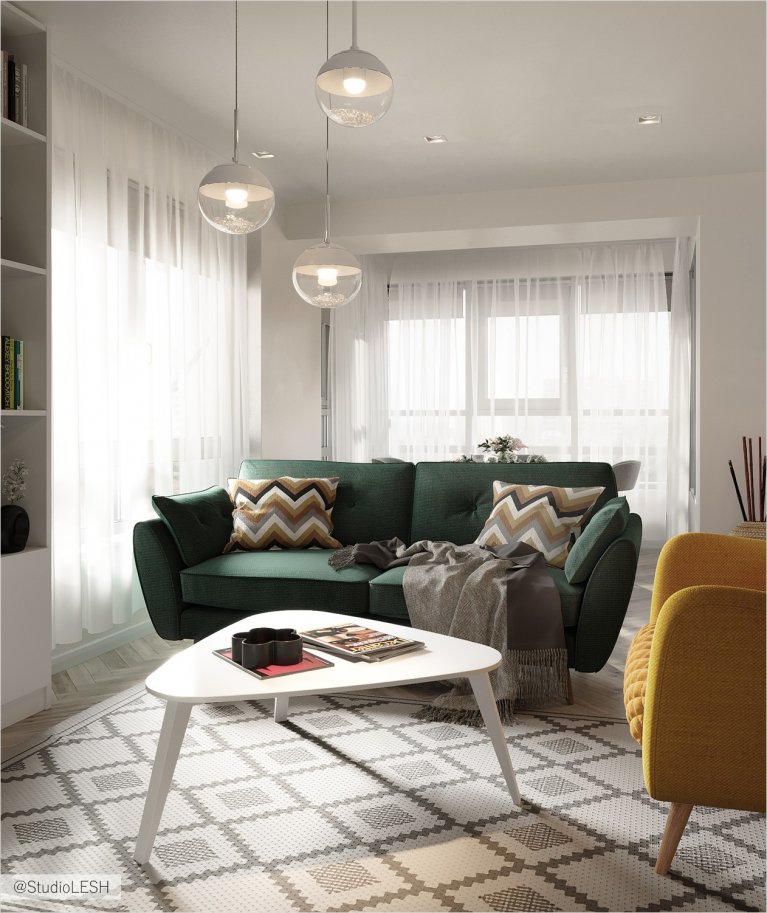 Гостиная зона в квартире 75м²